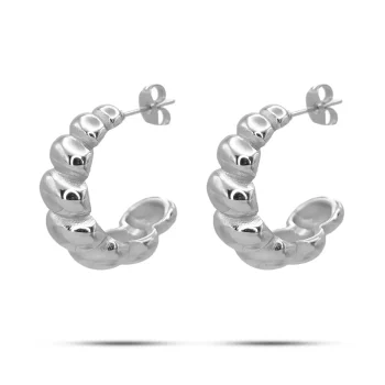 Aretes Acero Plateado Media Arracada Chunky Oruga Bolitas