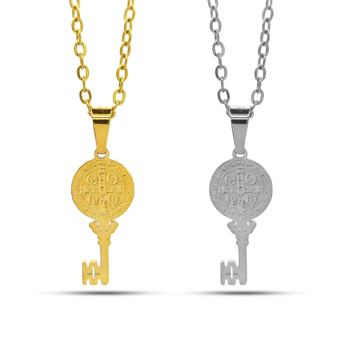 Collar Acero Inox Llave Cruz San Benito Protección