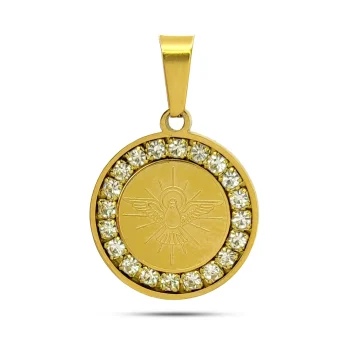 Dije Acero Dorado Espiritu Santo Paloma Medalla Cristales