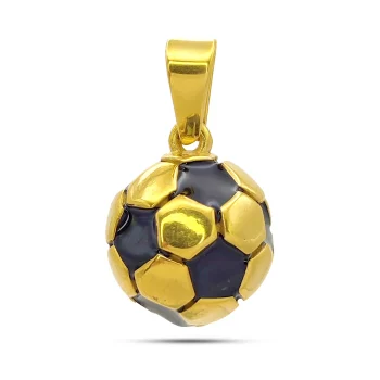 Dije Acero Inox Dorado Balón Fútbol Soccer Esmalte Negro