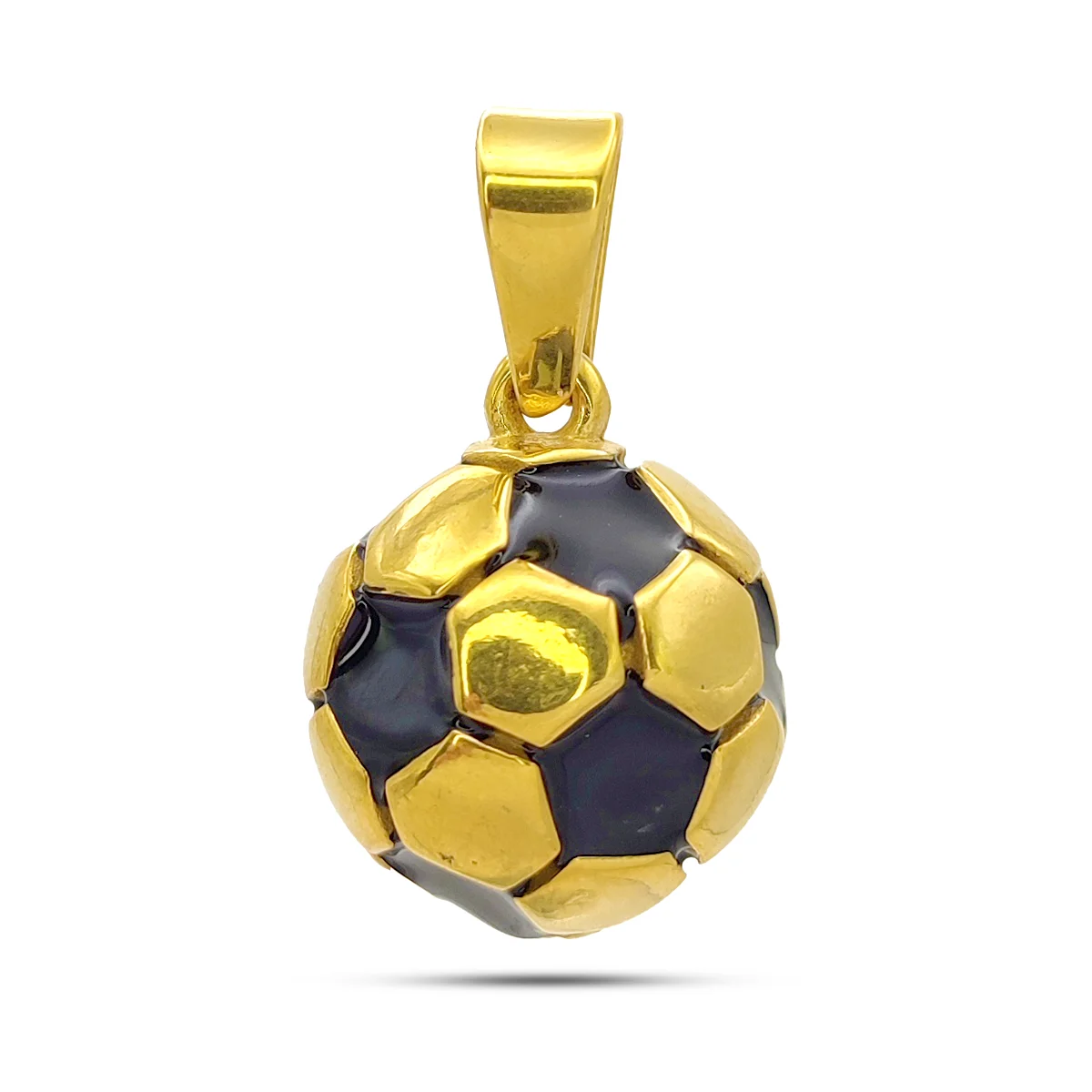 Dije Acero Inox Dorado Balón Fútbol Soccer Esmalte Negro