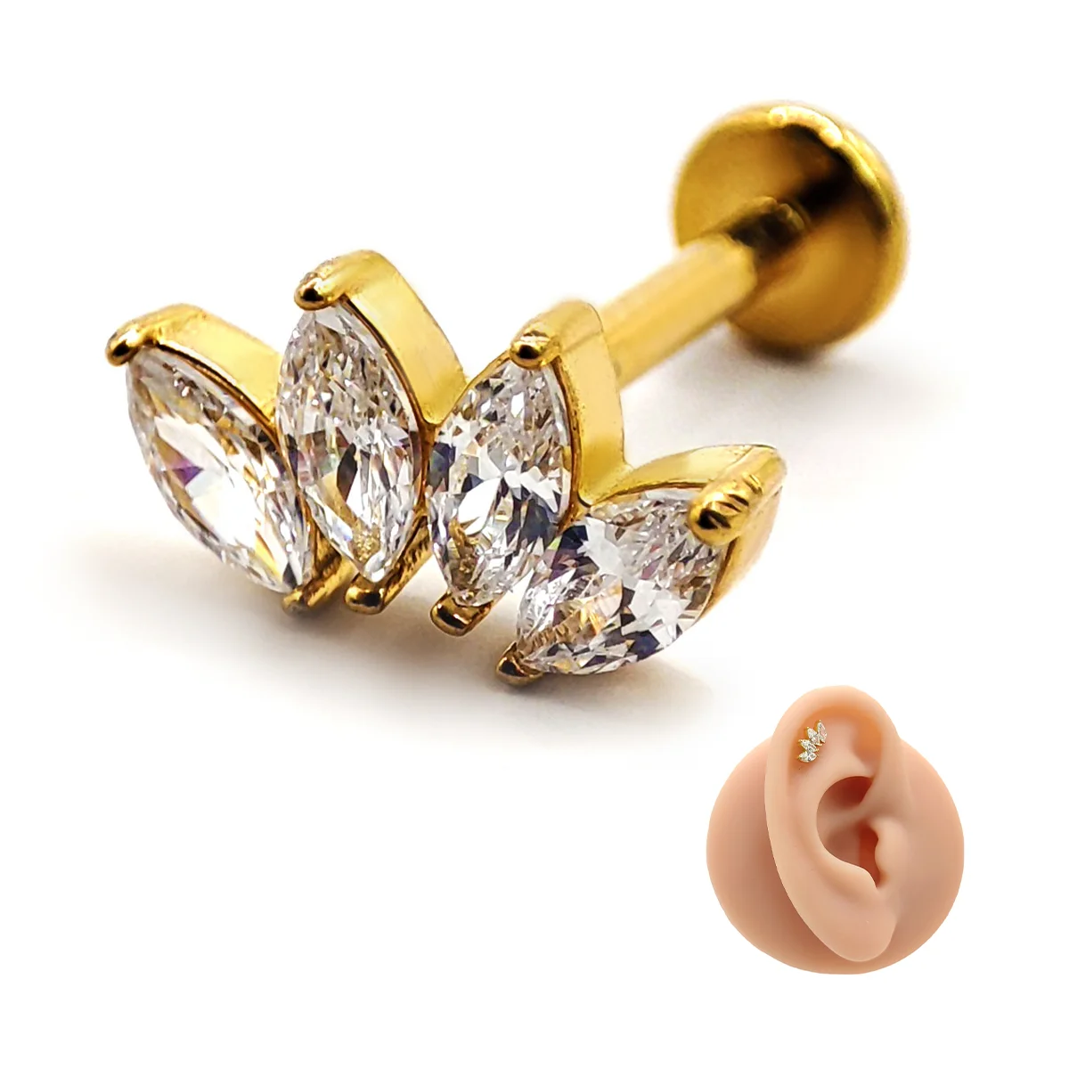 Piercing de Oreja Trepador Cuatro Hojas Zirconia Marquesa 1