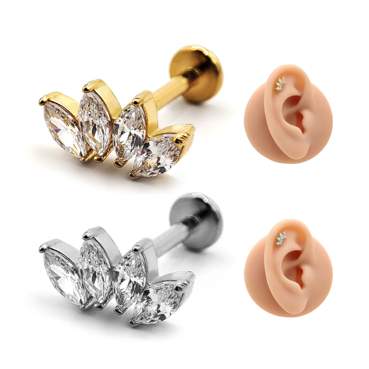 Piercing de Oreja Trepador Cuatro Hojas Zirconia Marquesa
