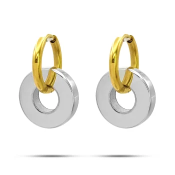 Aretes Acero Bicolor Arracadas Huggies Colgante Disco