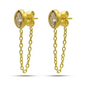 Aretes Acero Dorado Broquel Cristal Marquesa Clara Cadena