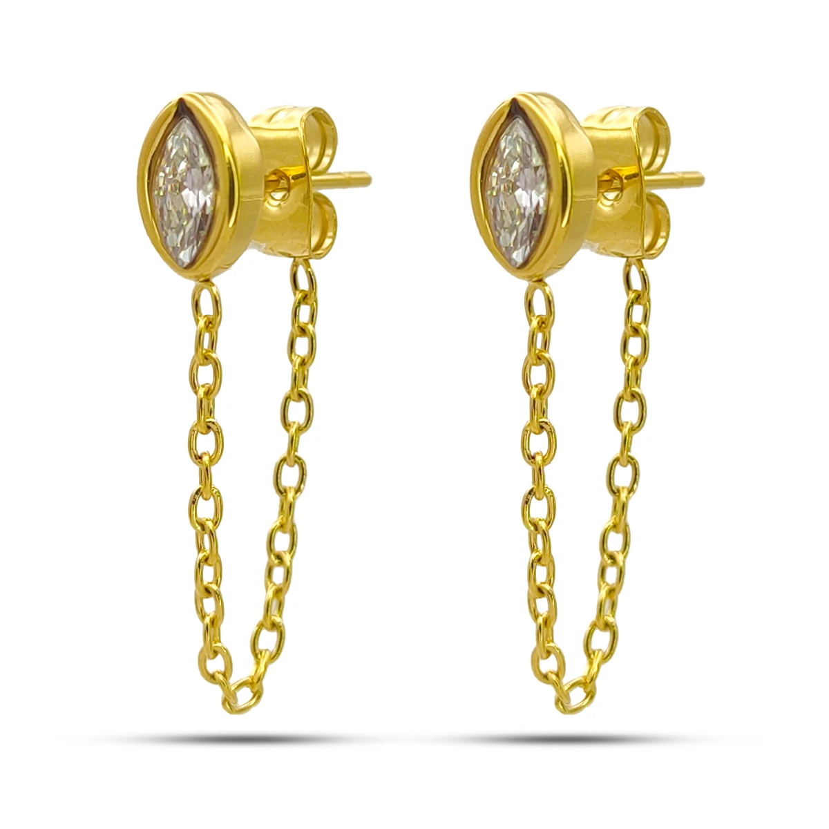 Aretes Acero Dorado Broquel Cristal Marquesa Clara Cadena