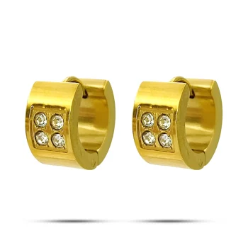 Aretes Acero Dorado Huggies Arracadas Cuadro Cristales