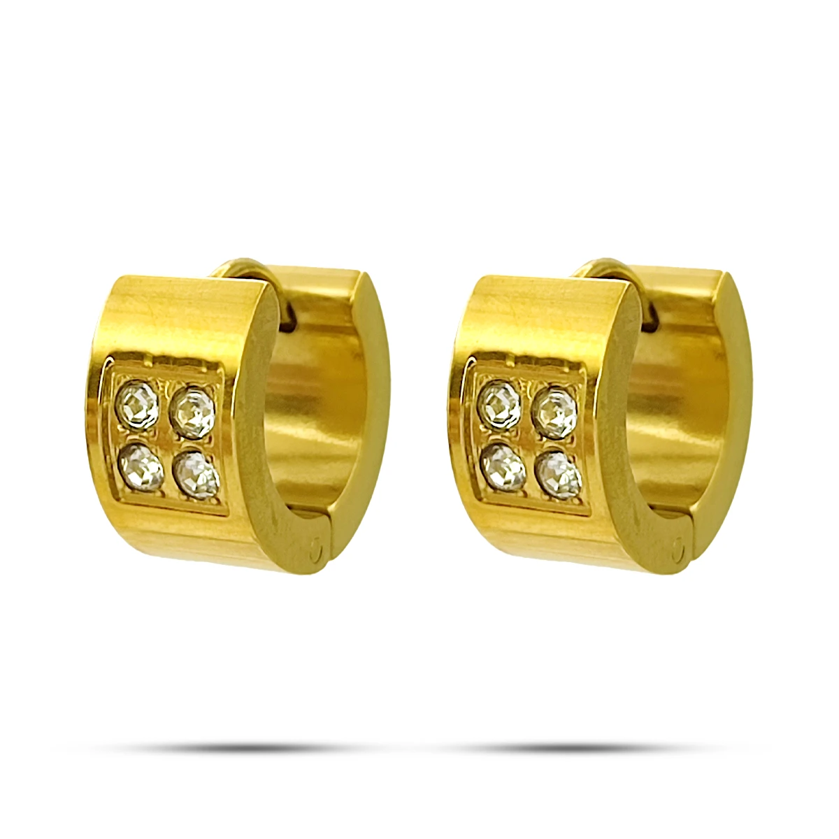 Aretes Acero Dorado Huggies Arracadas Cuadro Cristales