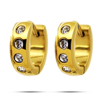 Aretes Acero Dorado Huggies Lisos Cuatro Cristales