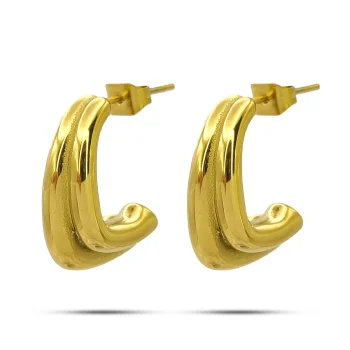 Aretes Acero Dorado Media Arracada Geométrica Doble en L