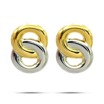 Aretes Acero Inox Bicolor Círculos Entrelazados Modernos