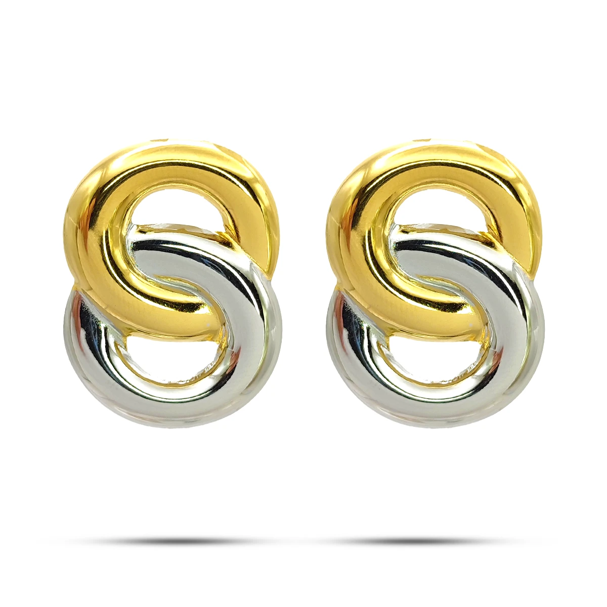 Aretes Acero Inox Bicolor Círculos Entrelazados Modernos