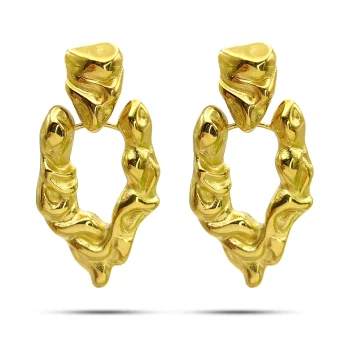Aretes Acero Inox Dorado Triangulo Irregular Martillado
