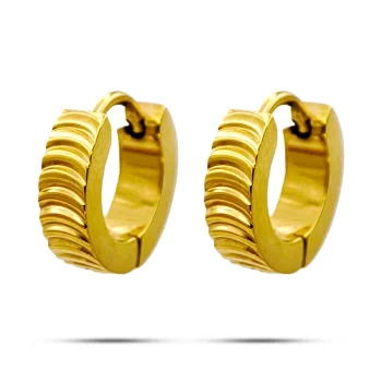 Aretes Acero Inox Huggies Diseño Textura Lineas Curvas