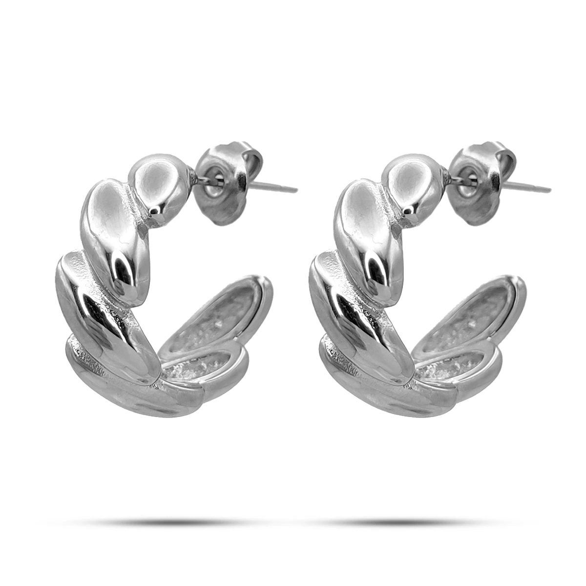Aretes Acero Inox Plateado Media Arracada Trenzada