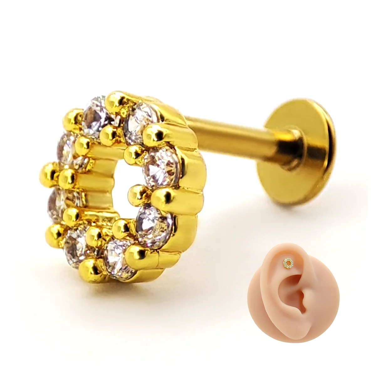Piercing de Oreja Acero Circulo Hueco Contorno Cristales 9