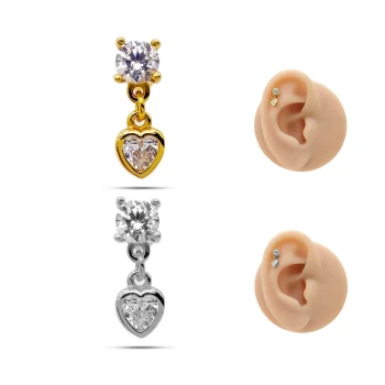 Piercing de Oreja Acero Colgante Corazón Zirconias