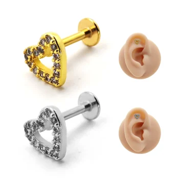 Piercing de Oreja Acero Corazón Contorno Cristales Claros