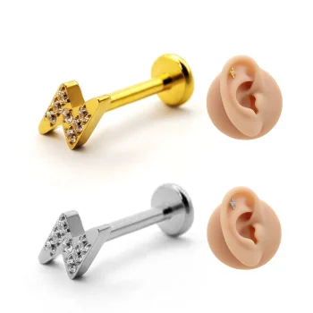 Piercing de Oreja Acero Forma Rayo Plano Cristales Claros