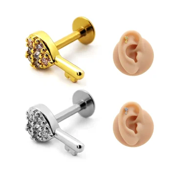 Piercing de Oreja Acero Llave Corazón Micro Cristales