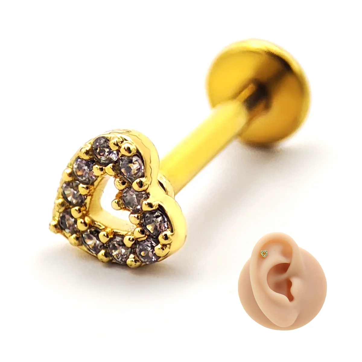 Piercing de Oreja Acero Mini Corazon Contorno Cristales