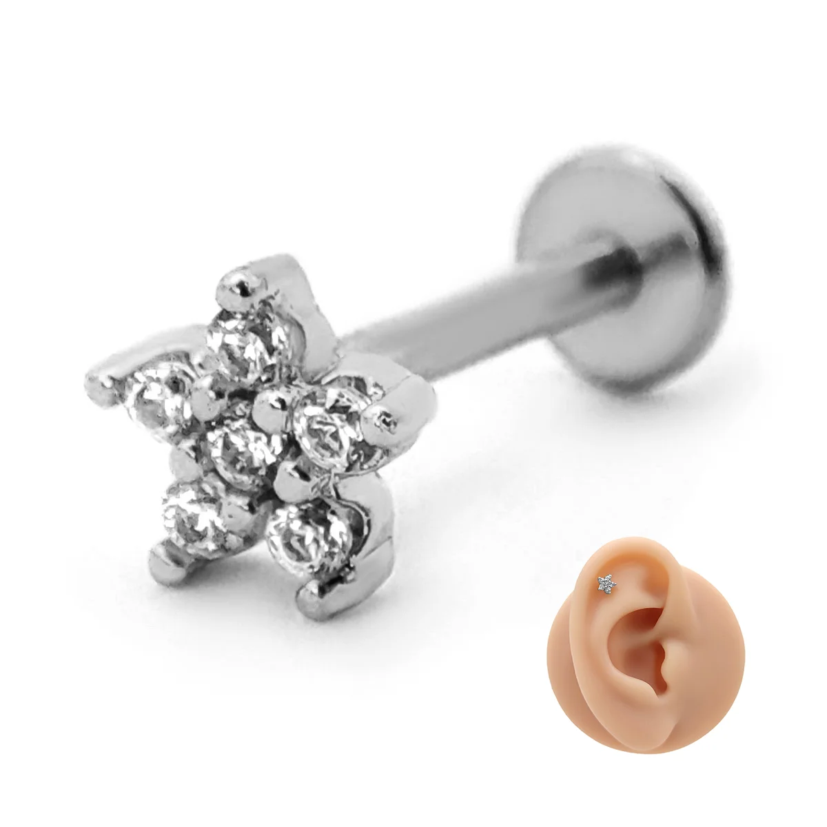 Piercing de Oreja Acero Mini Estrella Seis Zirconias 11