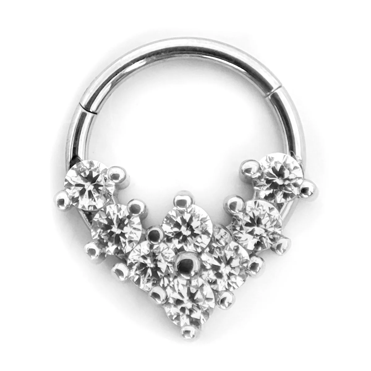 Piercing de Oreja Acero Plateado Aro Clicker Cristal en V 3