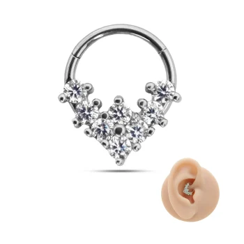 Piercing de Oreja Acero Plateado Aro Clicker Cristal en V