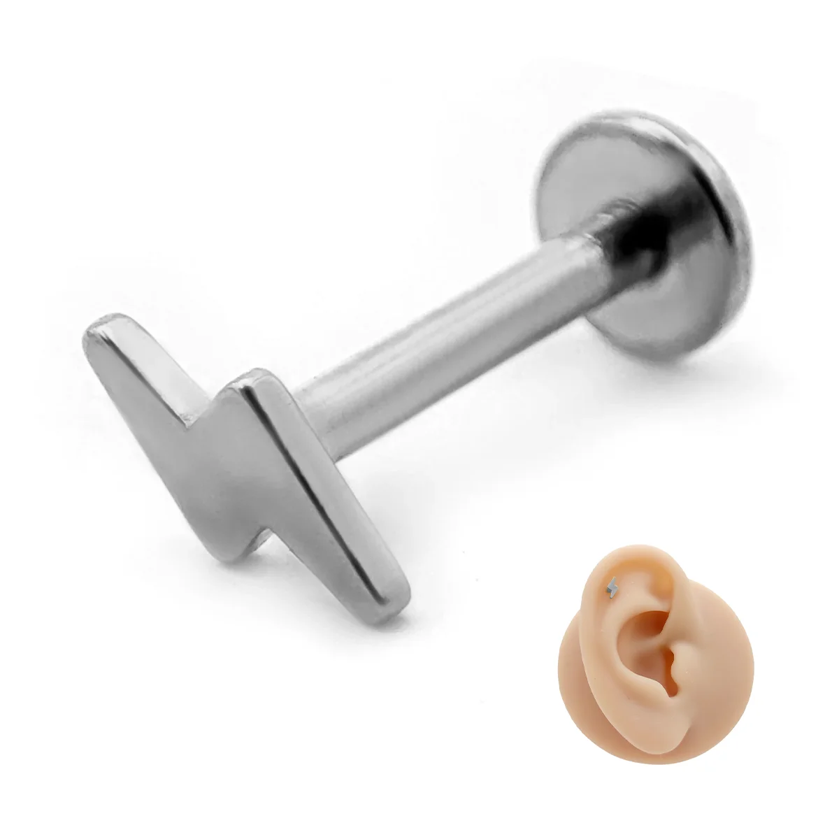 Piercing de Oreja Acero Rayo Liso Sencillo Minimalista 3
