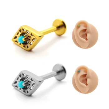 Piercing de Oreja Acero Rombo Geométrico Piedra Turquesa