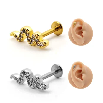 Piercing de Oreja Acero Serpiente Víbora Cristales Claros