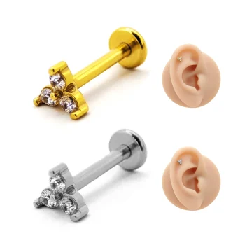Piercing de Oreja Acero Triangulo Tres Zirconias Claras