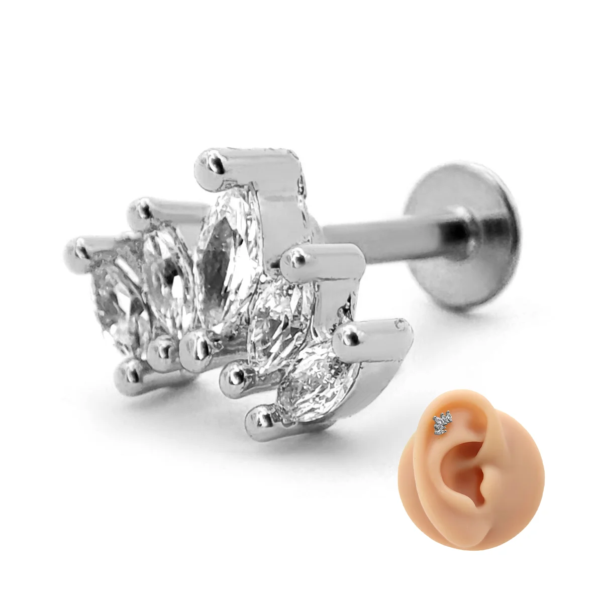 Piercing de Oreja Trepador Cinco Hojas Zirconia Marquesa 12