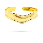 Pulsera Acero Dorado Brazalete Ondas Biselado Liso