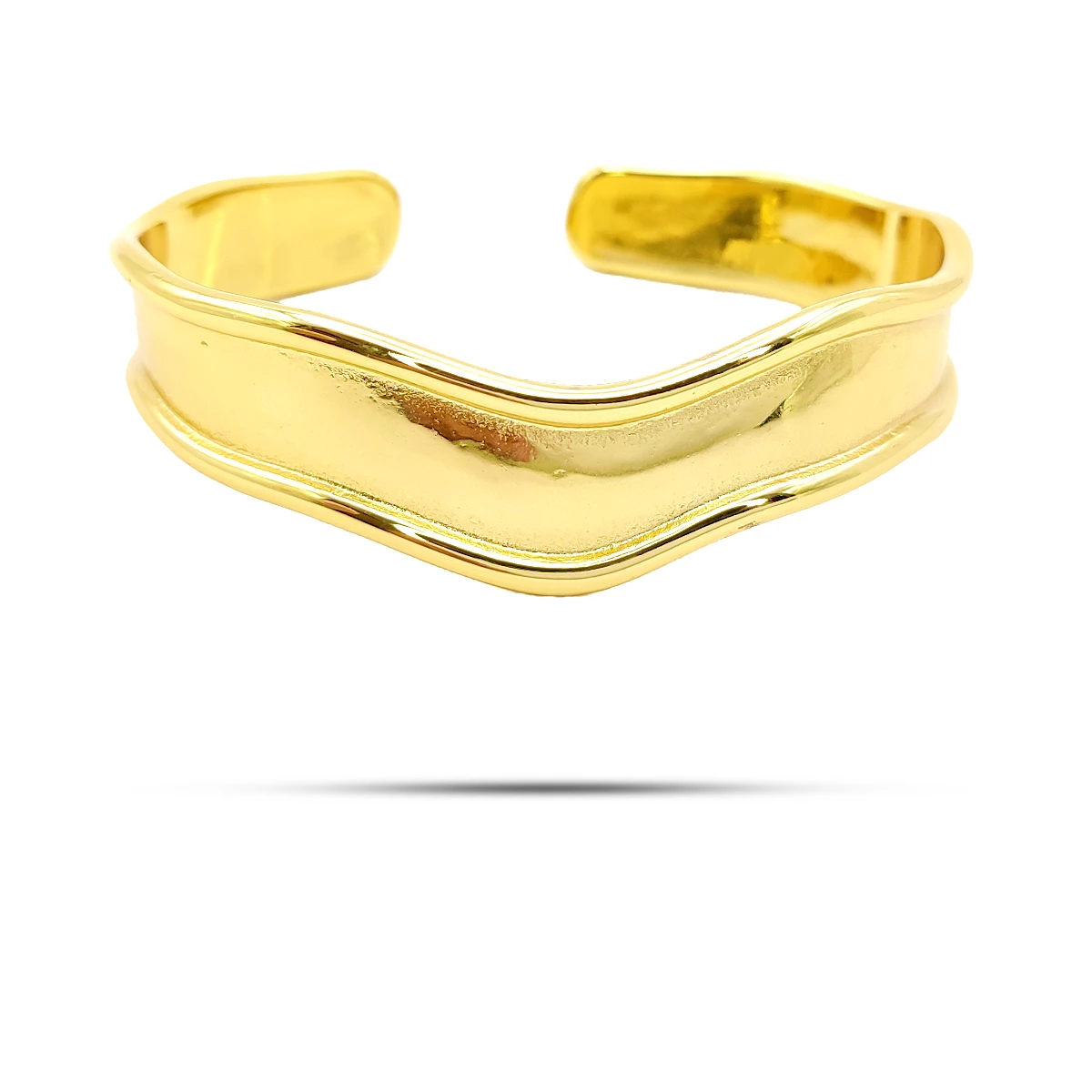 Pulsera Acero Dorado Brazalete Ondas Biselado Liso