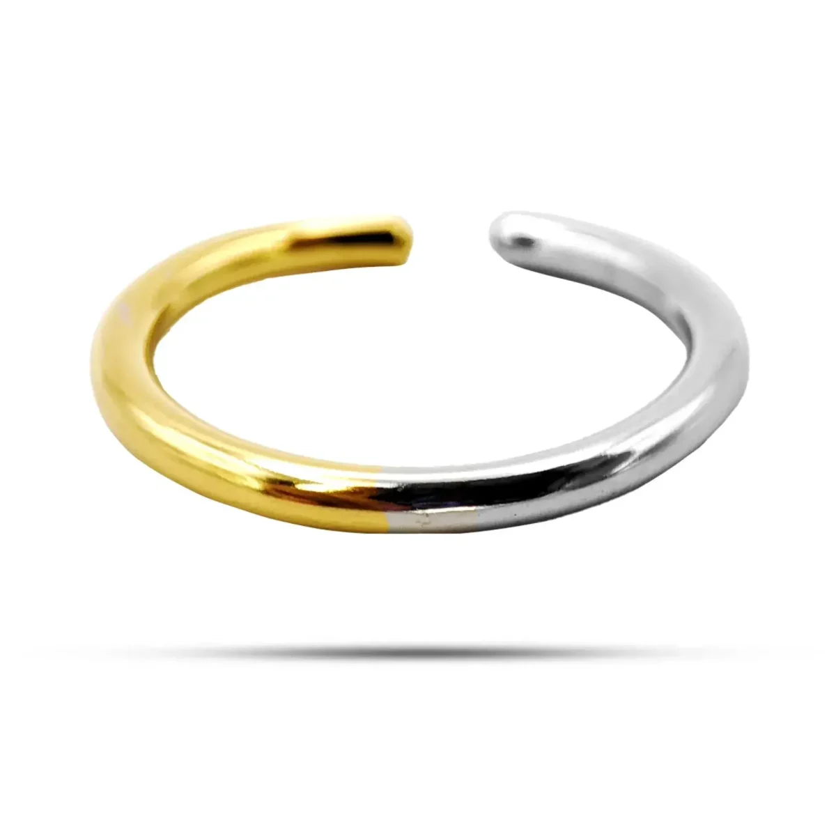 Anillo Acero Inox Bicolor Delgado Tubular Liso Pulido