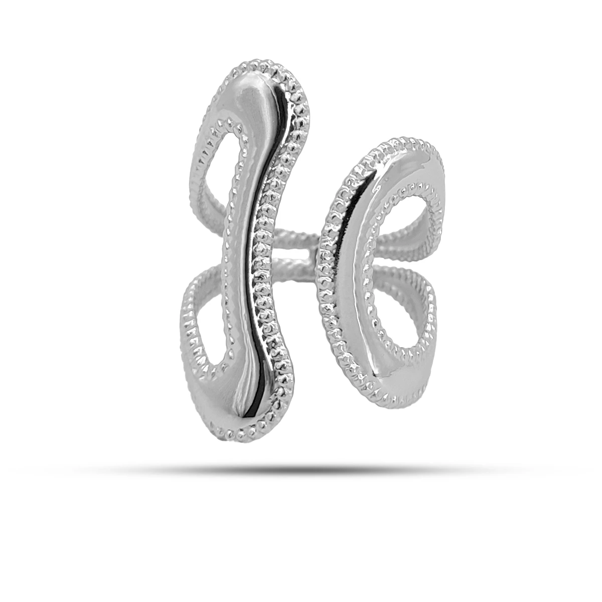 Anillo Acero Inox Plateado Irregular Contorno Punteado