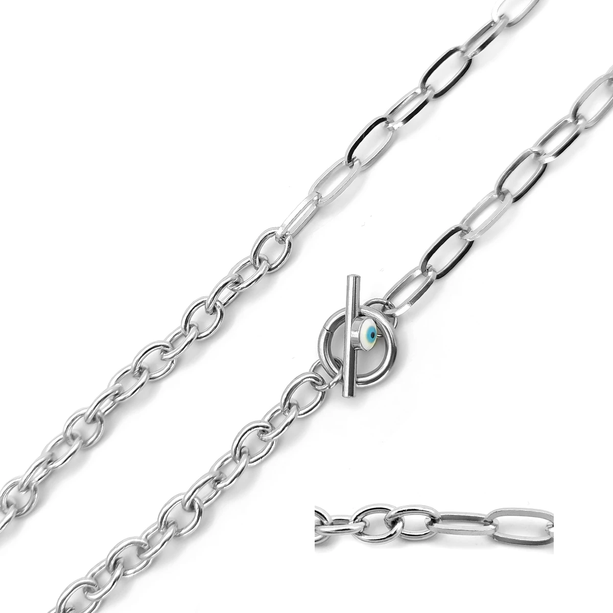 Cadena Acero Plateado Ojo Turco Cierre Barra Choker