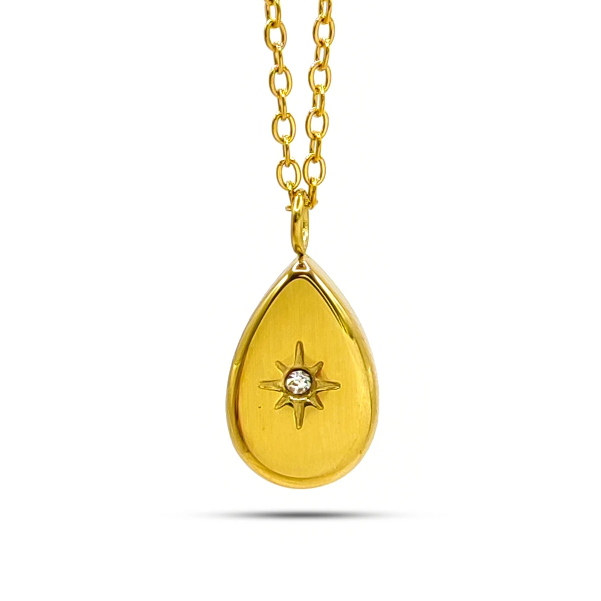 Collar Acero Inox Dorado Gota Estrella Cristal Central