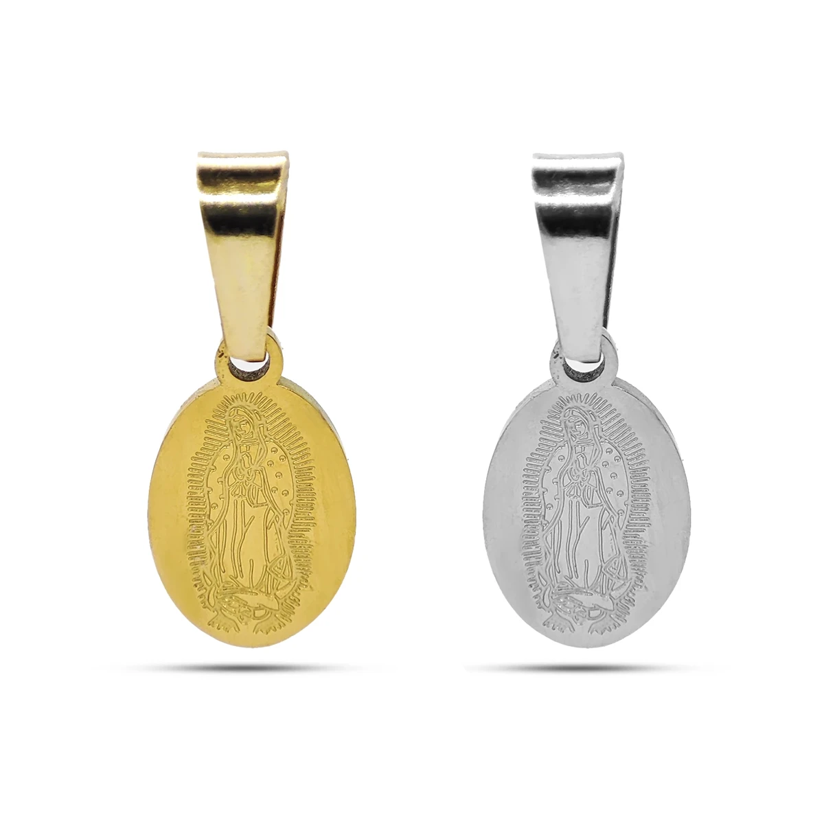 Dije Acero Mini Medalla Oval Virgen de Guadalupe 12 mm