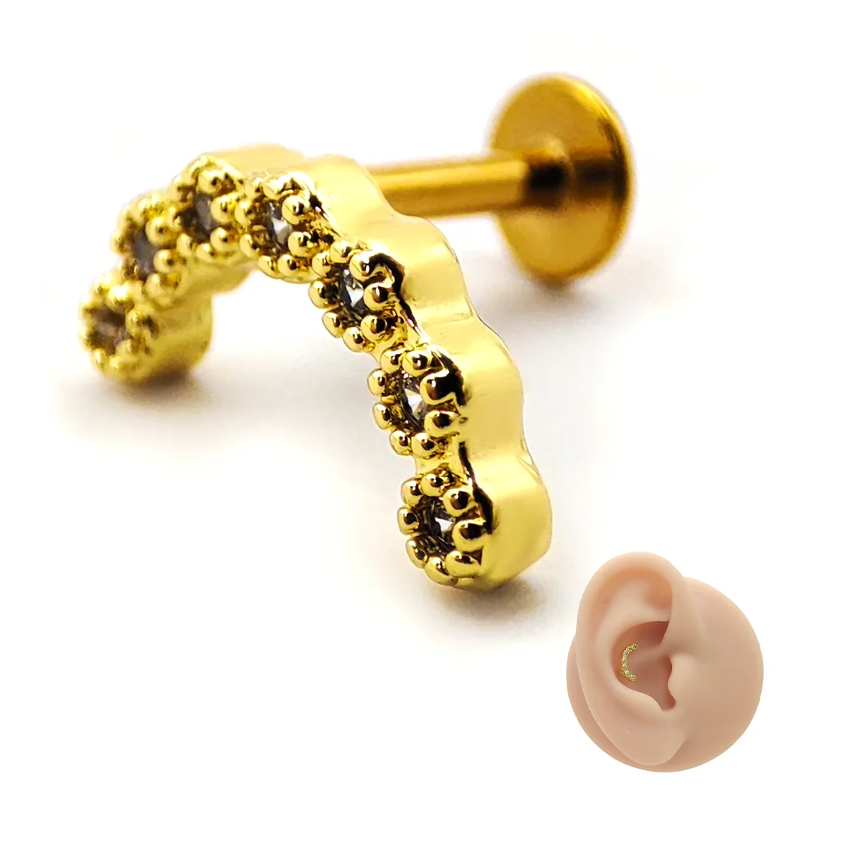 Piercing de Oreja Acero Curvo Siete Cristales Planos