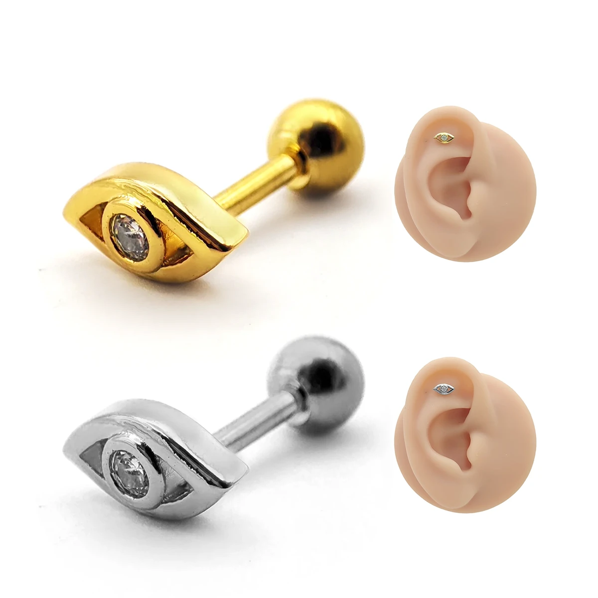 Piercing de Oreja Acero Ojo Hueco Pupila Zirconia