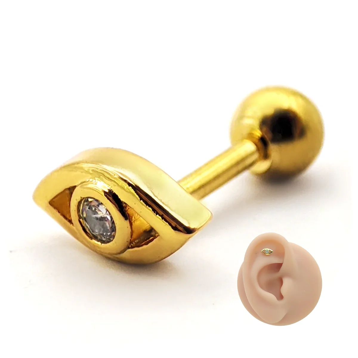 Piercing de Oreja Acero Ojo Hueco Pupila Zirconia