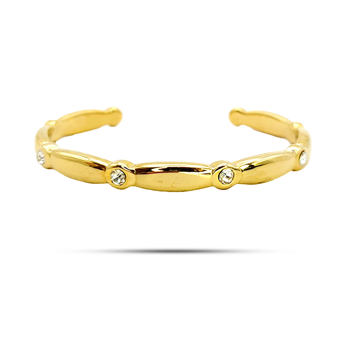 Pulsera Acero Dorado Brazalete Ovalos Cristales Redondos