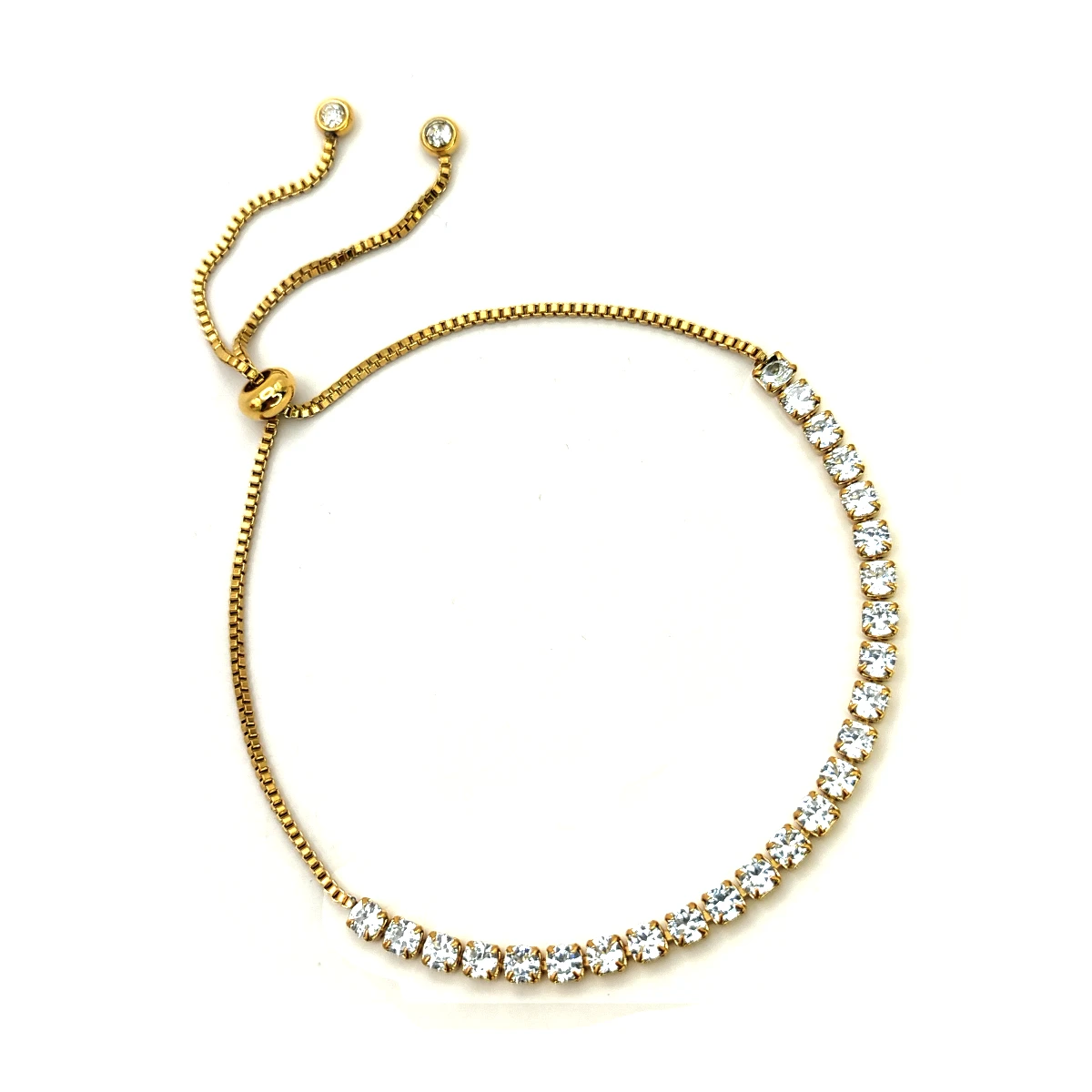 Pulsera Acero Dorado Jareta Cristales Claros Ajustable