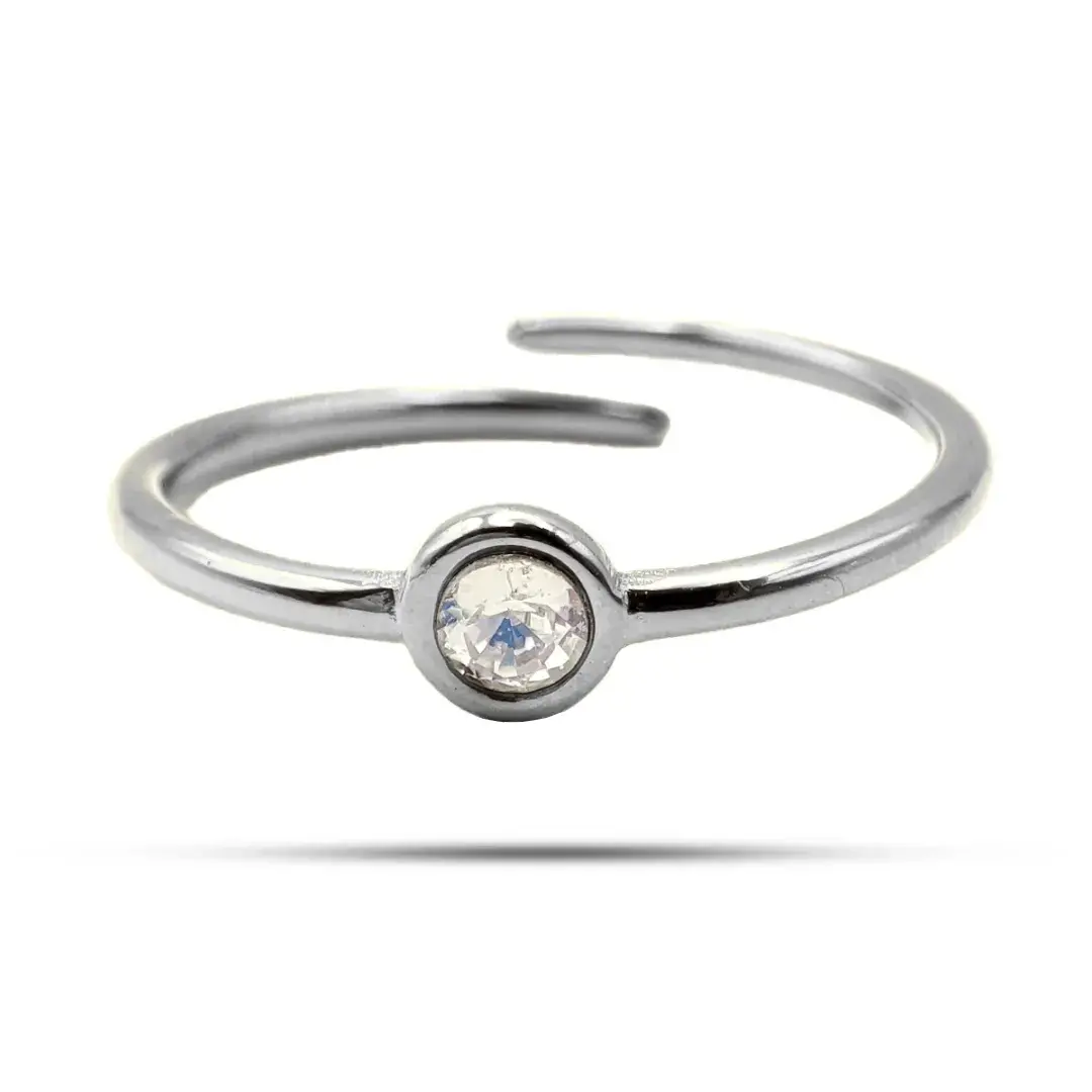 Anillo Acero Delgado Sencillo Cristal Redondo Tornasol 1