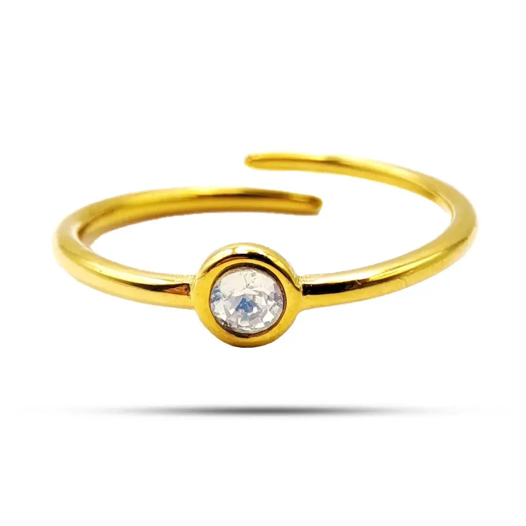 Anillo Acero Delgado Sencillo Cristal Redondo Tornasol