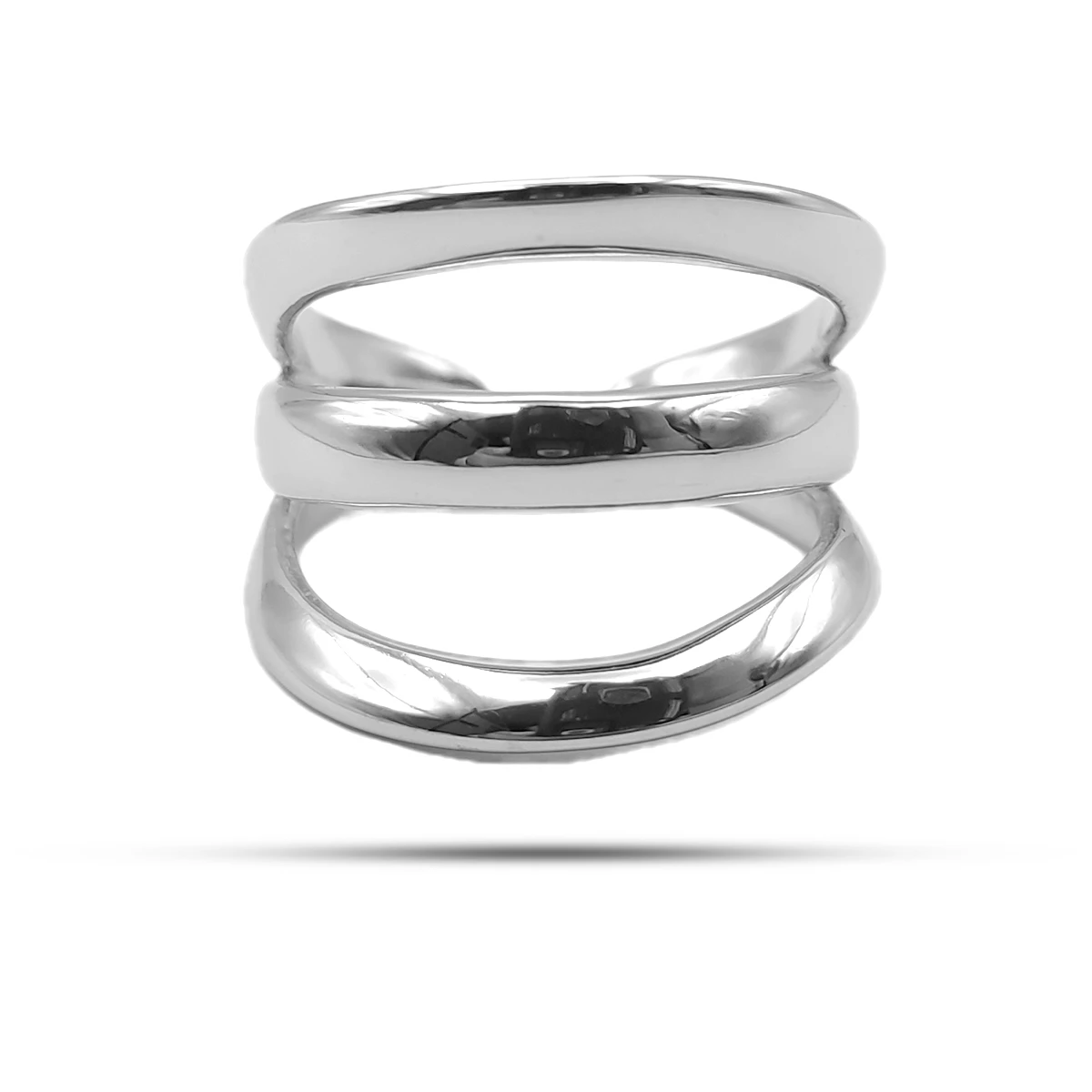 Anillo Acero Inox Plateado Triple Linea Horizontal Liso