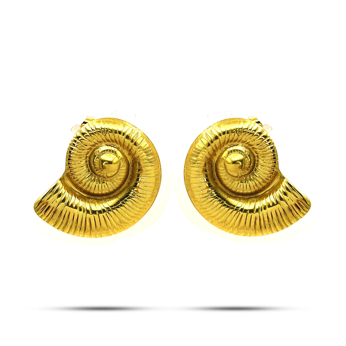 Aretes Acero Inox Dorado Fosil Amonites Caracol