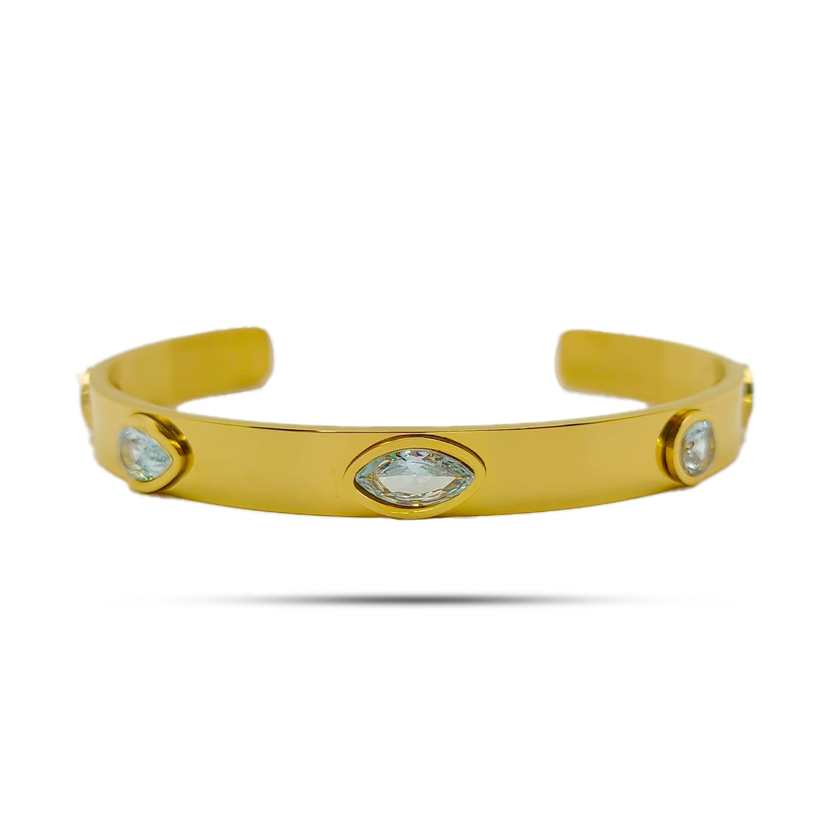 Pulsera Acero Dorado Brazalete Ajustable Zirconia Clara